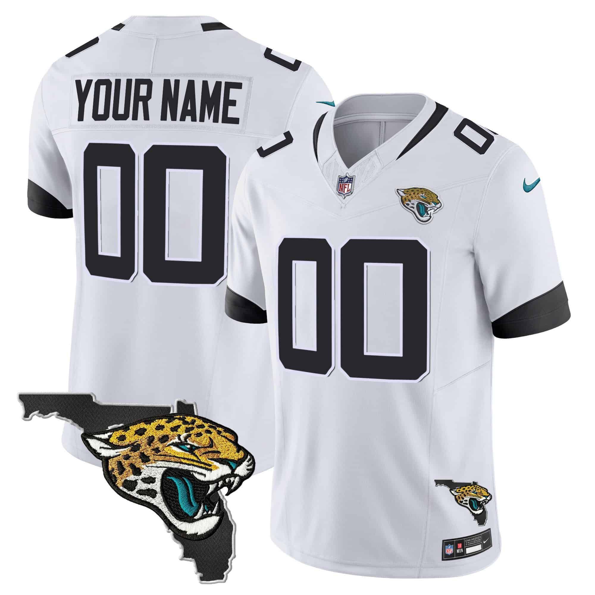 Men Jacksonville Jaguars White 2024 Nike Florida Patch Vapor Custom NFL Jersey